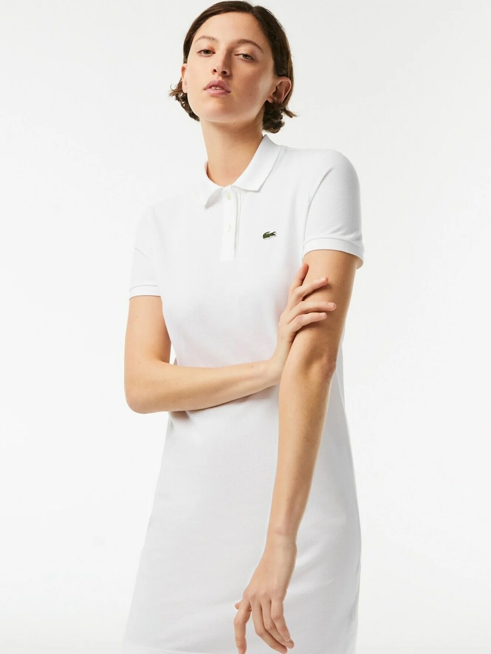 Lacoste White Polo Dress with Green Croc Logo